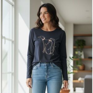 Olsen Crown Navy Blue Dog print Cotton Long Sleeve Tee XL